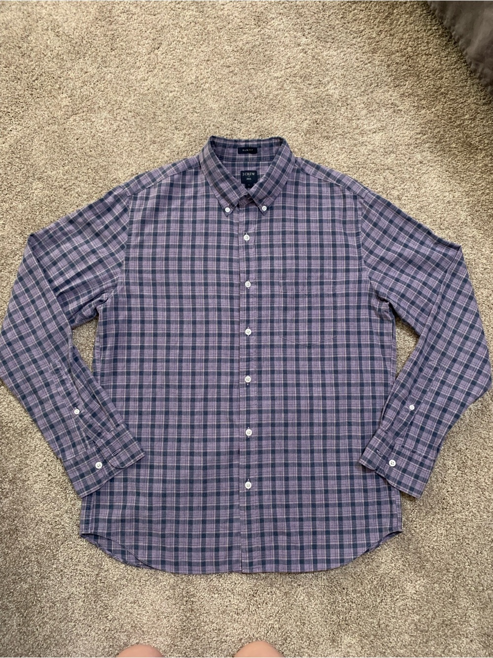 J Crew Men's Purple Blue Plaid Button-Down Shirt Slim Fit Casual Cotton Large